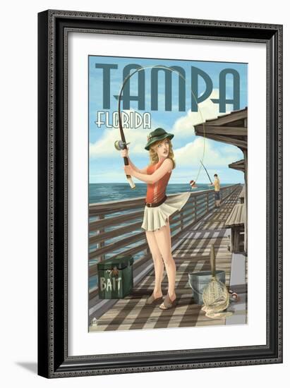 Tampa, Florida - Pinup Girl Fishing-Lantern Press-Framed Art Print