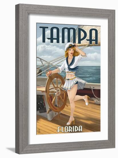Tampa, Florida - Pinup Girl Sailing-Lantern Press-Framed Art Print