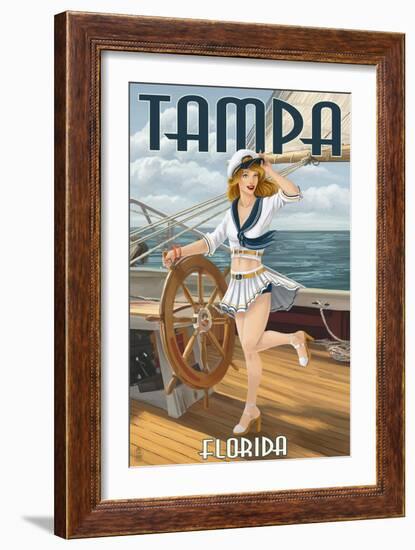 Tampa, Florida - Pinup Girl Sailing-Lantern Press-Framed Art Print