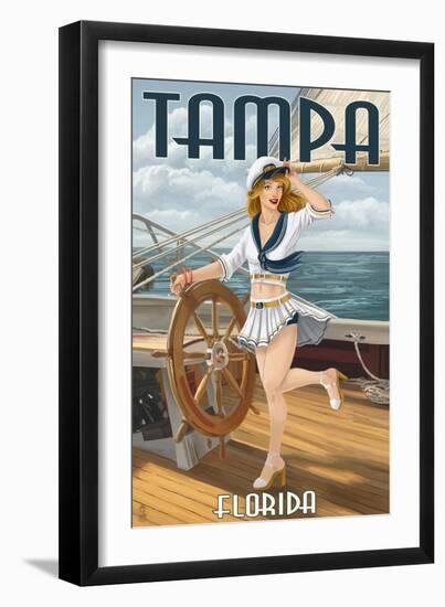 Tampa, Florida - Pinup Girl Sailing-Lantern Press-Framed Art Print