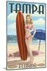 Tampa, Florida - Pinup Girl Surfing-Lantern Press-Mounted Art Print