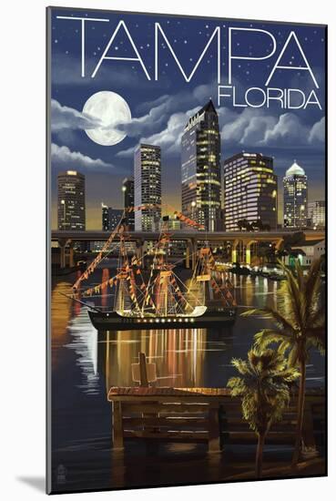 Tampa, Florida - Skyline at Night-Lantern Press-Mounted Art Print