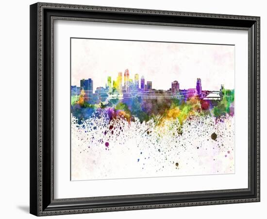 Tampa Skyline in Watercolor Background-paulrommer-Framed Art Print