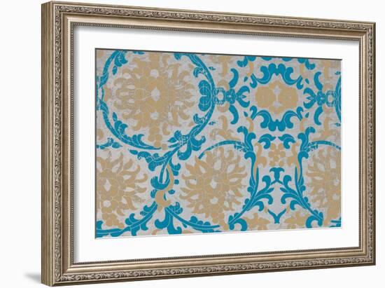 Tan & Blue Floral Pattern II-Elizabeth Medley-Framed Art Print