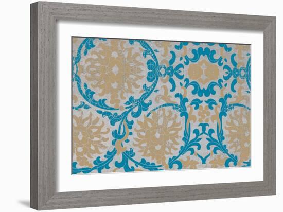 Tan & Blue Floral Pattern II-Elizabeth Medley-Framed Art Print