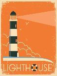 Lighthouse and Sky on Old Poster Texture.Vector Vintage Illustration-Tancha-Art Print
