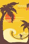 Tropical Paradise with Palms Island and Man Surfer.Vector Background Poster for Text-Tancha-Framed Art Print