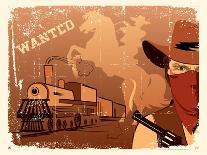 Vector Cowboy and Train. Western Grunge Poster-Tancha-Art Print