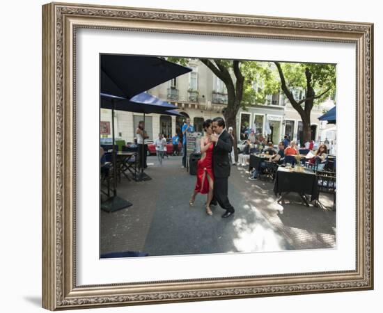 Tango Dancers Dancing for Tips at a Sidewalk Cafe-null-Framed Photographic Print