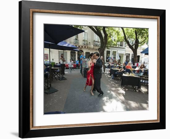 Tango Dancers Dancing for Tips at a Sidewalk Cafe-null-Framed Photographic Print