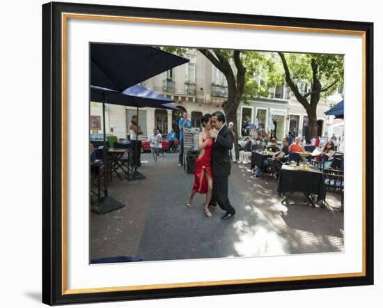 Tango Dancers Dancing for Tips at a Sidewalk Cafe-null-Framed Photographic Print