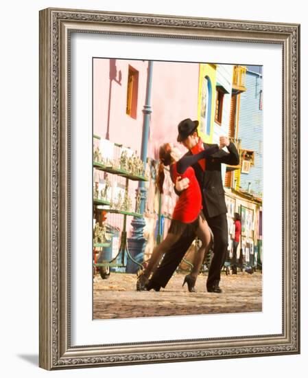 Tango Dancers on Caminito Avenue, La Boca District, Buenos Aires, Argentina-Stuart Westmoreland-Framed Photographic Print