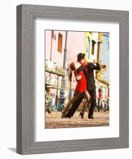 Tango Dancers on Caminito Avenue, La Boca District, Buenos Aires, Argentina-Stuart Westmoreland-Framed Premium Photographic Print