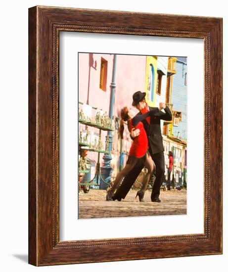 Tango Dancers on Caminito Avenue, La Boca District, Buenos Aires, Argentina-Stuart Westmoreland-Framed Premium Photographic Print