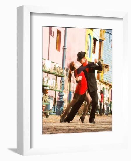 Tango Dancers on Caminito Avenue, La Boca District, Buenos Aires, Argentina-Stuart Westmoreland-Framed Premium Photographic Print