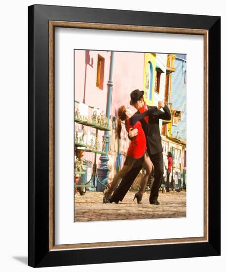 Tango Dancers on Caminito Avenue, La Boca District, Buenos Aires, Argentina-Stuart Westmoreland-Framed Photographic Print