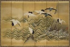 Cranes and Wave, Ink, Colour and Gold on Silk-Tani Bunchu-Premier Image Canvas