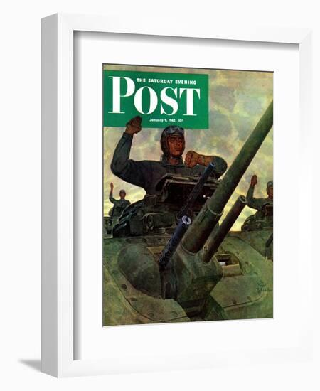 "Tank Attack," Saturday Evening Post Cover, January 9, 1943-Mead Schaeffer-Framed Giclee Print