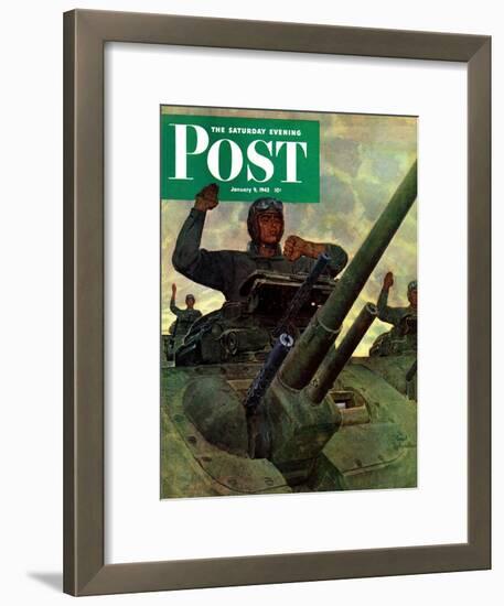 "Tank Attack," Saturday Evening Post Cover, January 9, 1943-Mead Schaeffer-Framed Giclee Print