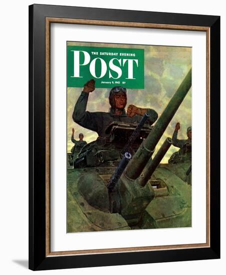 "Tank Attack," Saturday Evening Post Cover, January 9, 1943-Mead Schaeffer-Framed Giclee Print