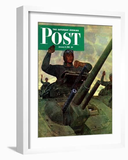"Tank Attack," Saturday Evening Post Cover, January 9, 1943-Mead Schaeffer-Framed Giclee Print