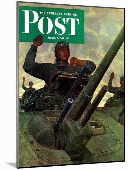 "Tank Attack," Saturday Evening Post Cover, January 9, 1943-Mead Schaeffer-Mounted Giclee Print