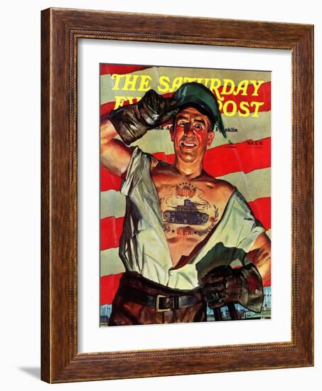 "Tank Tattoo," Saturday Evening Post Cover, November 8, 1941-Howard Scott-Framed Giclee Print