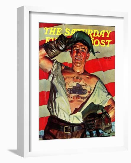 "Tank Tattoo," Saturday Evening Post Cover, November 8, 1941-Howard Scott-Framed Giclee Print