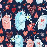 Funny Bright Seamless Vector Pattern with Lovers Monsters-Tanor-Art Print