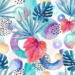 Abstract Tropical Summer Pattern - Watercolor Exotic Flower, Monstera, and Palm Leaves-tanycya-Art Print