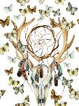 Watercolor Antler with Flowers, Leaves and Herbs-tanycya-Art Print