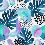 Abstract Tropical Summer Pattern - Watercolor Exotic Flower, Monstera, and Palm Leaves-tanycya-Art Print