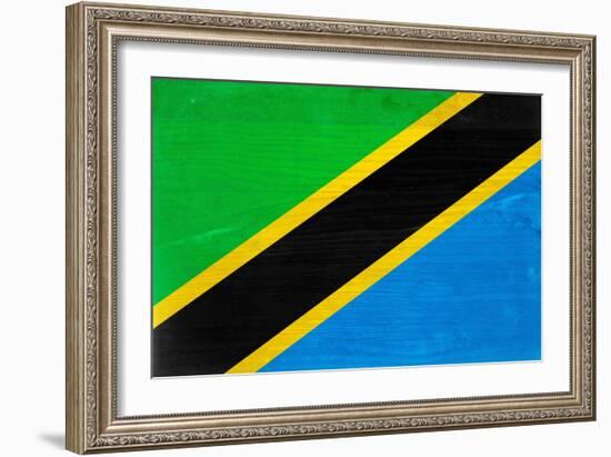 Tanzania Flag Design with Wood Patterning - Flags of the World Series-Philippe Hugonnard-Framed Premium Giclee Print