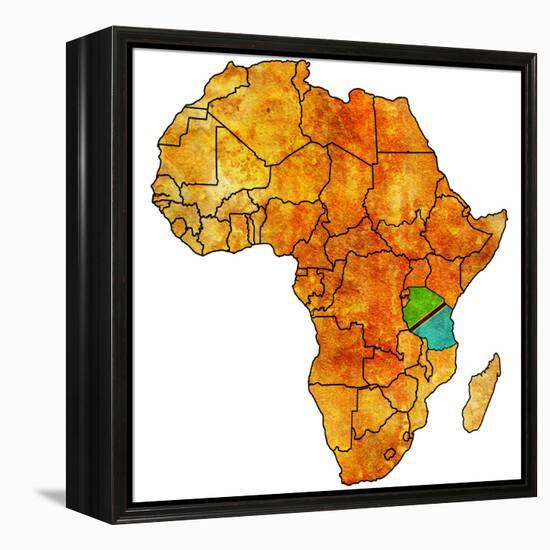 Tanzania on Actual Map of Africa-michal812-Framed Stretched Canvas