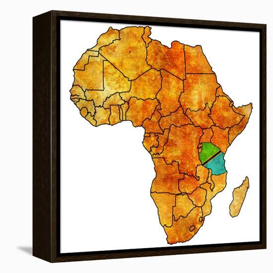 Tanzania on Actual Map of Africa-michal812-Framed Stretched Canvas