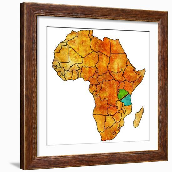 Tanzania on Actual Map of Africa-michal812-Framed Premium Giclee Print