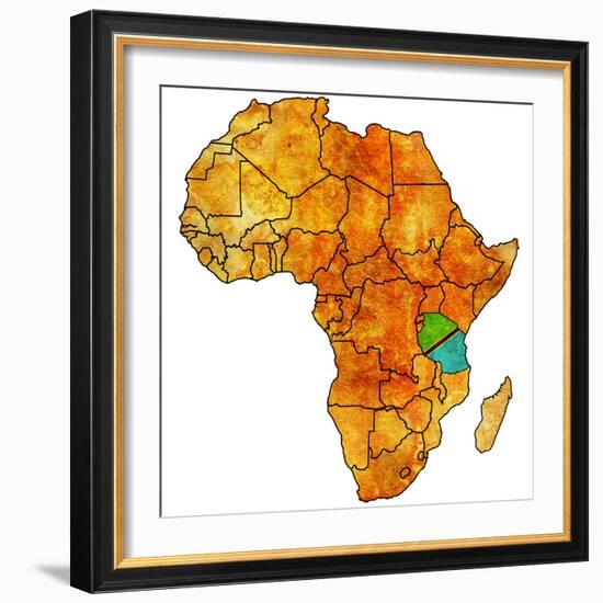 Tanzania on Actual Map of Africa-michal812-Framed Premium Giclee Print