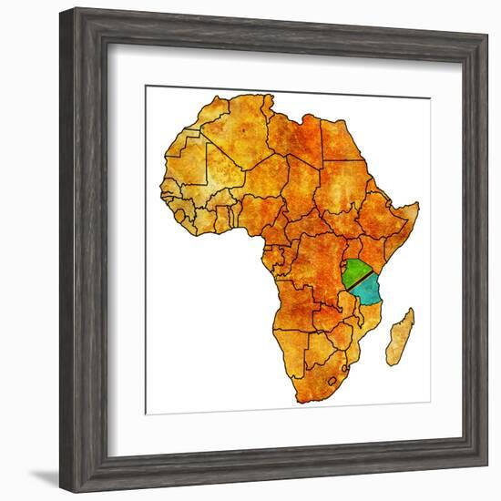 Tanzania on Actual Map of Africa-michal812-Framed Art Print