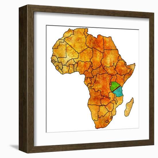 Tanzania on Actual Map of Africa-michal812-Framed Art Print