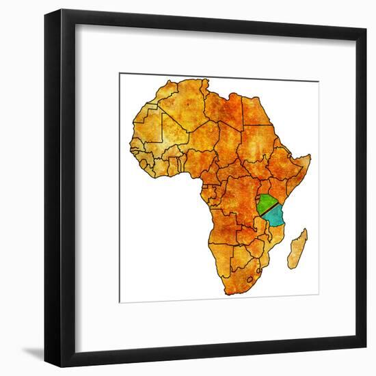 Tanzania on Actual Map of Africa-michal812-Framed Art Print