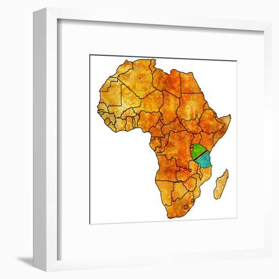 Tanzania on Actual Map of Africa-michal812-Framed Art Print