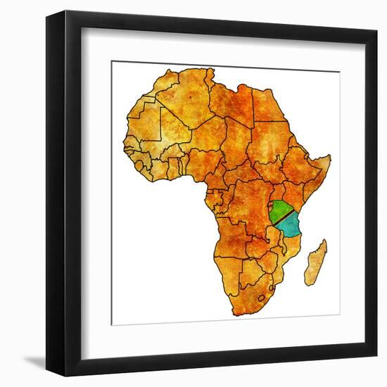 Tanzania on Actual Map of Africa-michal812-Framed Art Print