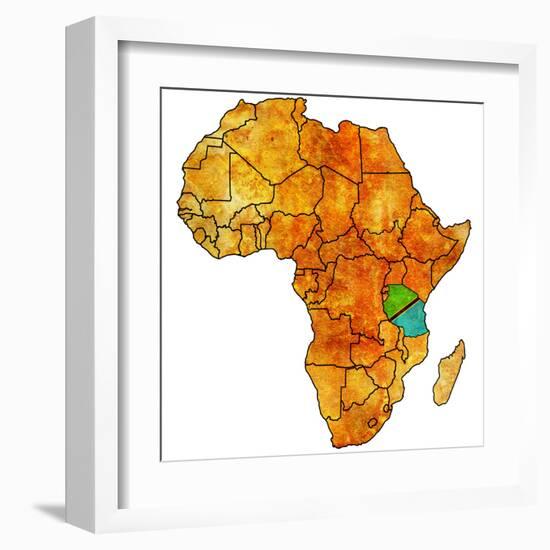 Tanzania on Actual Map of Africa-michal812-Framed Art Print