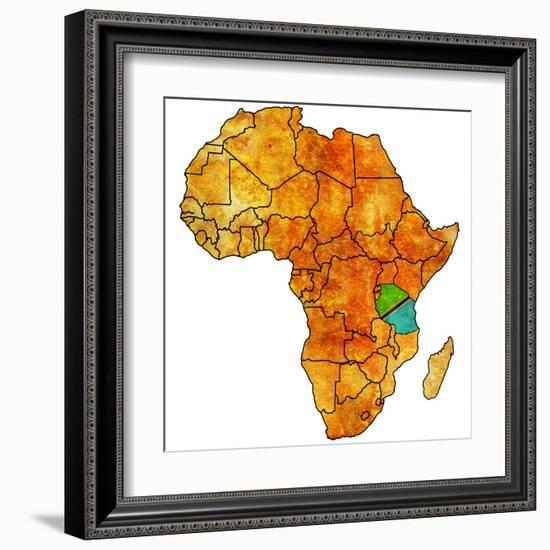 Tanzania on Actual Map of Africa-michal812-Framed Art Print