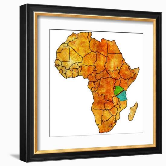 Tanzania on Actual Map of Africa-michal812-Framed Art Print