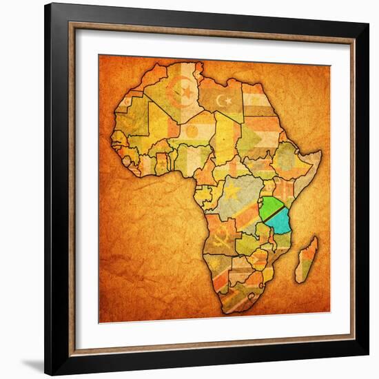 Tanzania on Actual Map of Africa-michal812-Framed Art Print