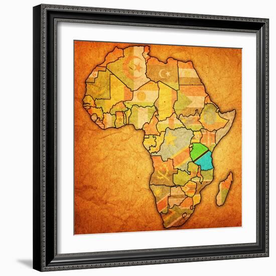 Tanzania on Actual Map of Africa-michal812-Framed Art Print