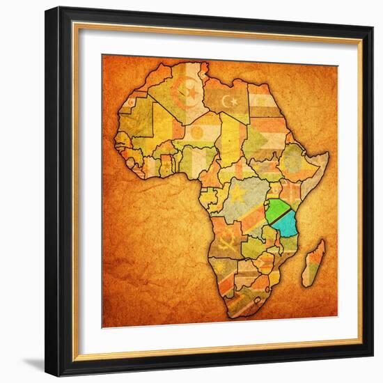 Tanzania on Actual Map of Africa-michal812-Framed Art Print