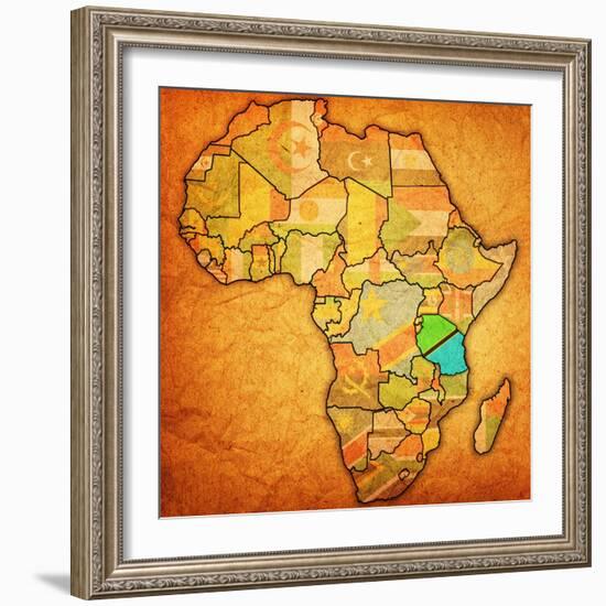 Tanzania on Actual Map of Africa-michal812-Framed Premium Giclee Print