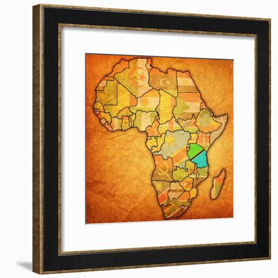 Tanzania on Actual Map of Africa-michal812-Framed Premium Giclee Print